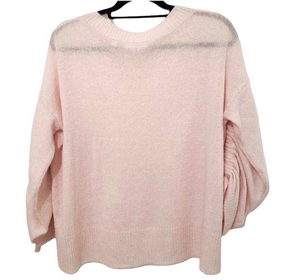 A.L.C. pale pink ruched tie sleeve cashmere wool Linen blend pull-over sweater M - Picture 2 of 8
